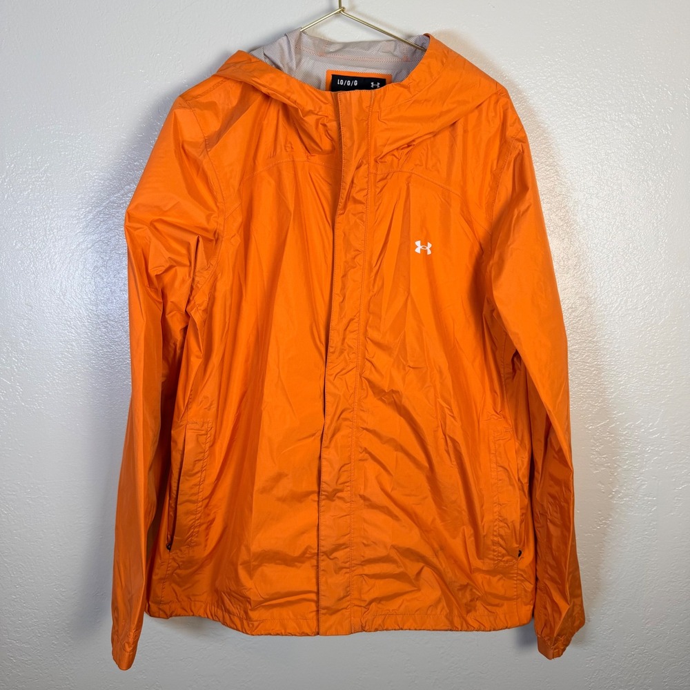 Under Armour Womens L Orange Hooded Waterproof Nylon Rain Jacket